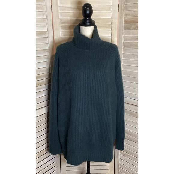 Naadam 100% Cashmere Thick Ribbed Knit Turtleneck Tunic Sweater Green 1x - Picture 3 of 9